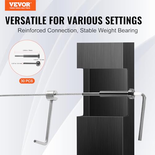VEVOR 30er-Pack unsichtbares Kabelgeländer-Set, T316 Edelstahl 1/8 unsichtbare Aufnahme und Gesenkbolzenende für Kabelgeländer, Gesenkspanner 1/8 für Holz-/Metallpfosten, Kabelgeländer-Hardware, sch