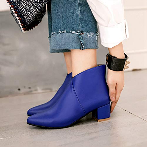 MIOKE Women's Fashion Pointed Toe Ankle Boots Low Heel Zipper Western Chelsea Booties Dressy Short Boot4