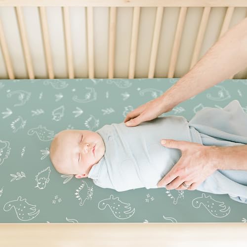 Image of BROLEX Baby Fitted Crib Sheets: Kid Crib Sheets - Set of 2 for Toddler Standard Size Crib Mattress for Boys and Girls - Jersey Knit Crib Bed Sheets Cute Dinosaurs