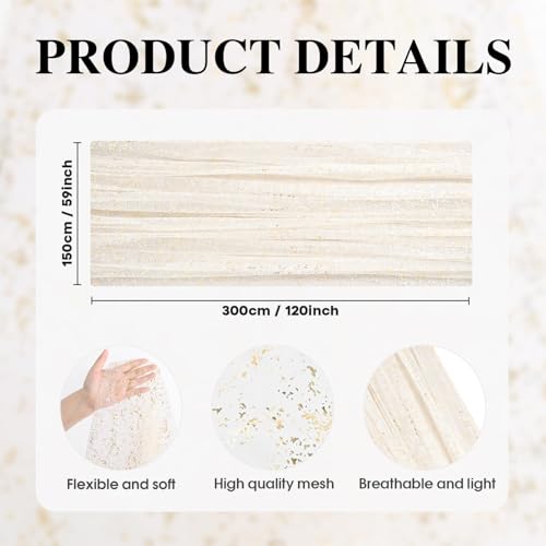 Artoid Mode Beige Gold Gauze Table Runner 59x120 Inch 10FT, Glitter Metallic Foil Sheer Dining Wedding Anniversary Holiday Birthday Table Decor for Home Party by Artoid Mode - Used condition - Image 7