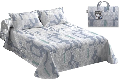 Tolrá - Colcha Cubrecama Bouti Estampada para Primavera y Verano | Incluye Funda de Cojín 50x70cm | 100% Microfibra Muy Suave (Clavel Azul, Cama 180-200cm con 2 Fundas de Cojín)