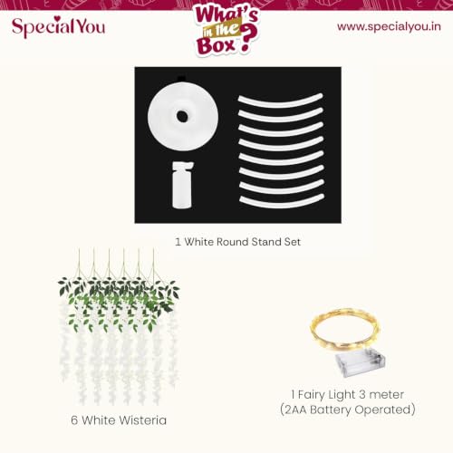Image of SpecialYou Ganpati Decoration Setup for Home with PVC White Decoration Stand for Backdrop for Pooja, 3Mtr Light & 6 White Wisteria, Ganapati Decorations Items for Home Decor- 8Pcs