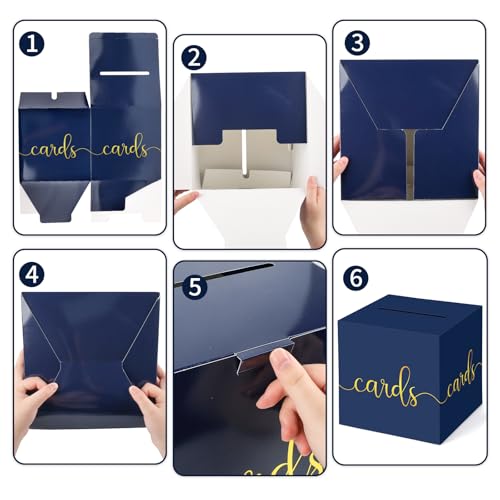 Image of Hooqict Navy Blue Card Box with Slot 9.1 inch Gold Foil Gift Card Box for Party, Graduation, Wedding Reception, Birthday, Retirement, Baby Shower, Raffle Ticket Money Envelope Holder