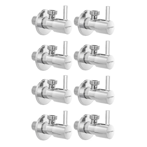 Image of Amazon Basics Angle Valve | Stainless Steel Body with Brass Cartridge and Wall Flange | 8 Pieces | Bathroom and Kitchen Use [Chrome]
