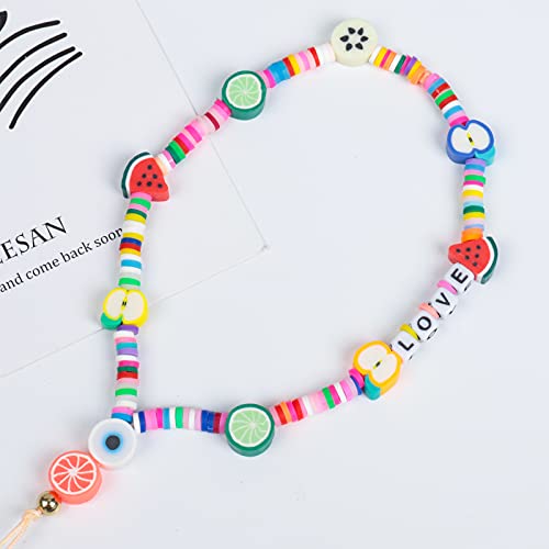 Ninelimi 3 Pieces Smile Face Beaded Phone Lanyard Wrist Strap Fruit Star Letter Pearl Handmade Rainbow Polymer Clay Acrylic Beads Pearl Bracelet Keychain For Women #TOP4