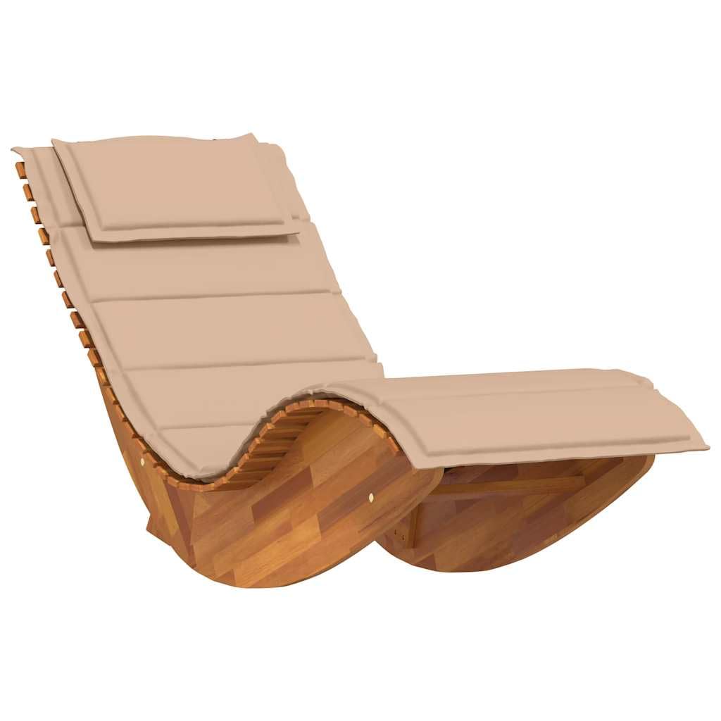 Massive Akazienholz Schaukelliege mit Auflage, ergonomische Sonnenliege für Garten Terrasse Pool, sicheres Schaukeln durch Bodenstopper, Lamellendesign für Belüftung