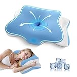 A-Pce Memory Foam Pillow, Orthopedic Ergonomic Pillow for Neck and Shoulder Pain, Cervical Neck Support for Back, Stomach and Side Sleepers, Cooling Pillows with Washable Ice Silk Pillowcase, Blue