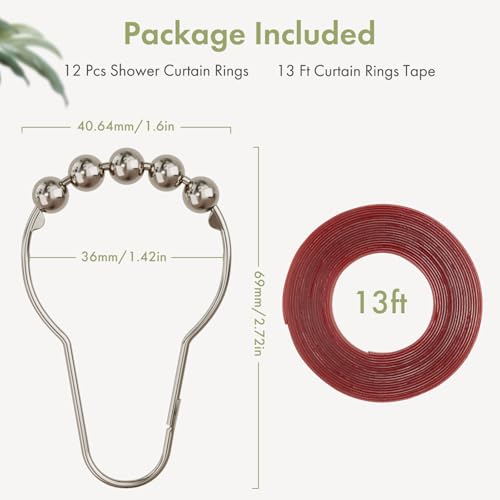 Image of Amazer Shower Curtain Hooks, Decorative Shower Curtain Hooks Smooth, 12pcs Shower Hooks and 13ft Clear Curtain Hooks Prevents Shower Hooks from Snagging