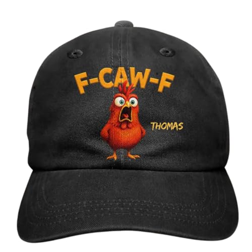 Funny Chicken F-Caw-F - Personalized Vintage Washed Denim Cap, F Caw F Chicken Hat, Chicken Humor Fcawf Baseball Cap, Funny White Elephant Party Exchange Gift for Coworker Team, Gift for Work Bestie