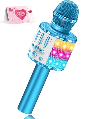 Karaoke Microphone Toys for Kids, Wireless Bluetooth Mic with Lights & Speaker, Portable Home KTV Player System, Perfect Birthday Party for 3-12 Year Old Boys & Girls