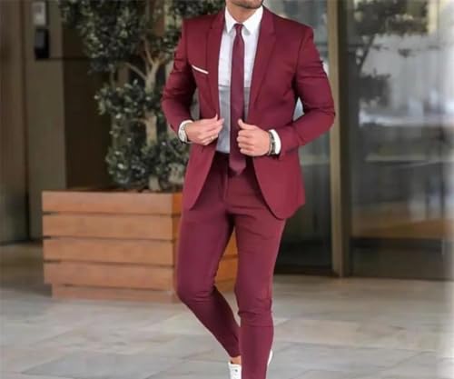 Men Slim Fit Groom Tuxedo Business Wedding Blazer and Pants Suit Two Piece Set Formal Party Outfit2