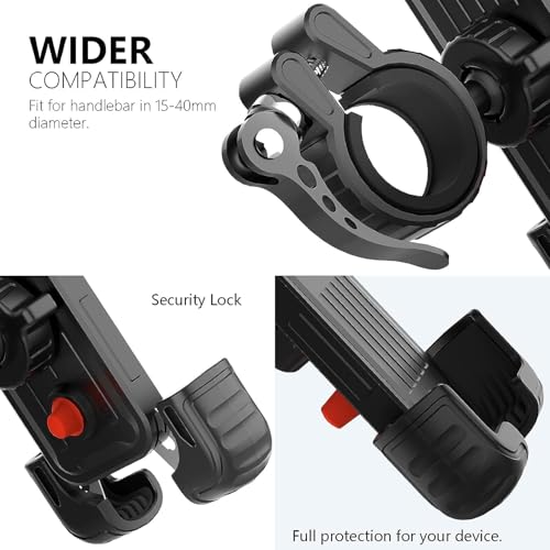 Image of 2 Packs Bike Motorcycle Phone Mount,[Ultra Metal] Bike Motorcycle Phone Holder with Security Lock, Bicycle Phone Mount with Soft Cushion & Adjustable Clip Compatible with 4.7''-6.8'' Phone