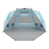 Easthills Outdoors Instant Shader Enhanced (Prints) Deluxe XL Beach Tent 4-6 Person Popup Sun Shelter 99' Wide for Family UPF 50+ Double Silver Coated with Extended Zippered Porch Palm Tree Leaves