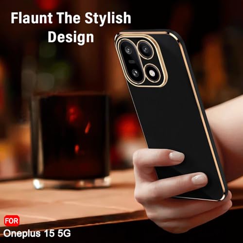 Image of TheGiftKart Luxurious Golden-Plated Back Cover Case for OnePlus 15 5G | Raised Lips for Camera & Screen Protection | Shockproof Design | Stylish Back Cover Case for OnePlus 15 5G (TPU, Black)
