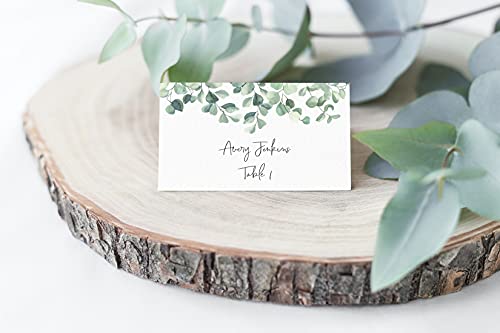 Your Main Event Prints Eucalyptus Tent Cards - Food Labels for Buffet and Decorations - Perfect for Birthdays, Baby Showers, Parties - Pack of 50