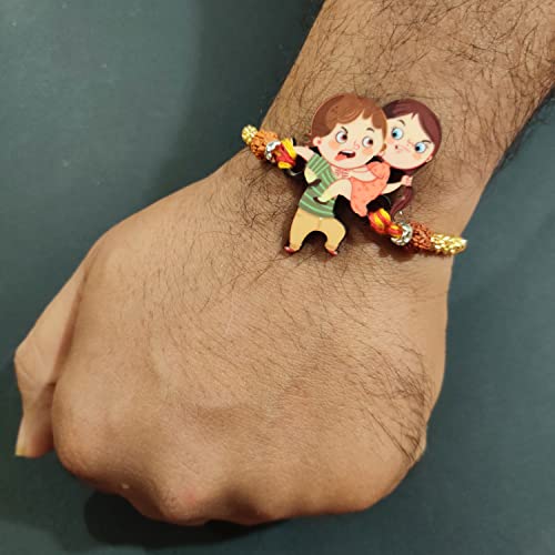 Image of Bhai Please Annoying Brother Rakhi for Brother /Bhai /Bhaiya| Set of 1 pc with Roli /Kumkum | Kids, Boys Designer, Fancy, Fun, Cartoon Wooden Rakhi Set| with Raksha Bandhan Greetings