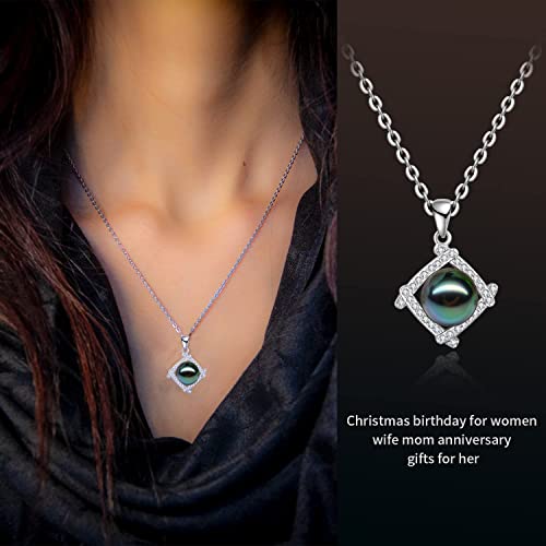 Nonnyl Tahitian-Black-Pearl-Necklace -Gifts For Wife Mom Girlfriend Her On Mothers Day Valentines Day Anniversary Christmas Birthday Gifts For Women Real 8-9Mm Round Cultured Pearls Pendant #TOP1