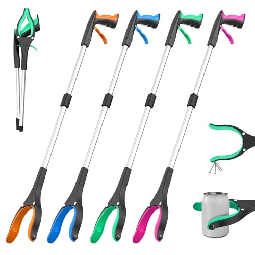Trash Grabber Tool 4 Pack 32 Inch Heavy Duty Litter Picker Upper with 360 Degree Rotating Jaw and Magnetic Tip Color-Coded Set for Outdoor Cleanup Events Volunteer Groups and Property Maintenance