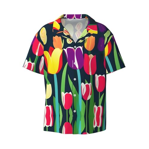 Chemise manches courtes imprimé tulipes colorées coupe classique homme