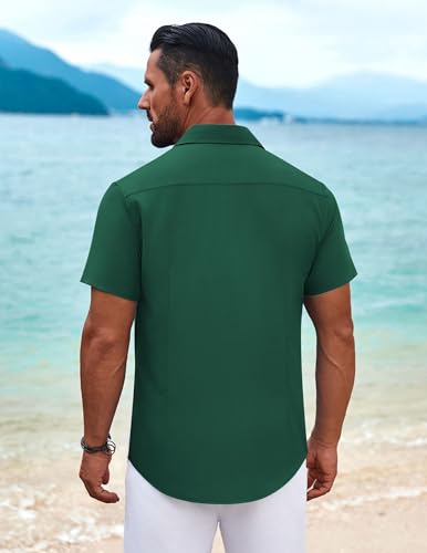 Image of COOFANDY Mens Cuban Guayabera Shirt Short Sleeve Button Down Shirts Summer Beach Vacation Shirts