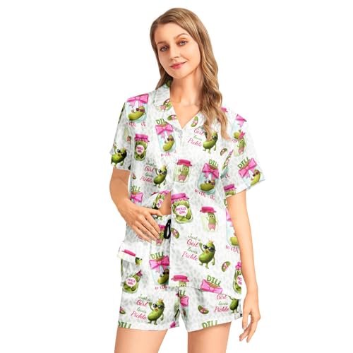Image of Silk Satin Pajama Set for Women Summer Lounge Pjs Sets 2 Piece Suit Ladies Button Down Tops And Shorts Sleepwear