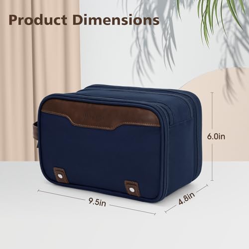 Image of Wedama Toiletry Bag for Men, Medium Hanging Travel Toiletry Bag, Extra Electronic Organizer Bag Waterproof Shaving Bag for Toiletries with PU Handle for Travel Business Trips Swim Camping, Blue