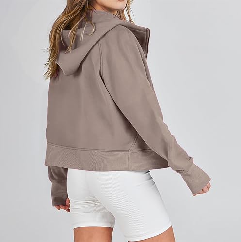Timuspo Kapuzenpullover Damen Herbst Winter Fleecejacke Sweatjacke Hoodie Kapuzen Strickjacke Einfarbig Basic Sweatshirt Hellbraun XL