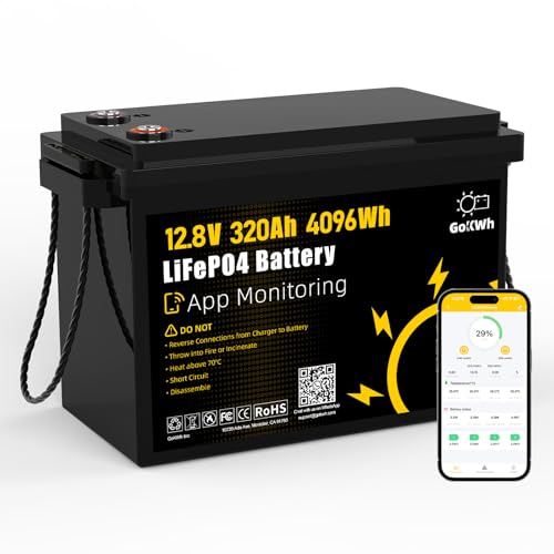 GoKwh 12V 320Ah LiFePO4 Lithium Battery with Bluetooth APP, Built-in 200A BMS, 4096Wh Deep Cycle Battery for RV, Marine, Trolling Motor, Off-Grid, Solar System