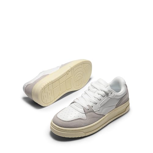 DREAM PAIRS DREAM PAIRS Women's Fashion Walking Skateboard Court Sneakers Comfortable Low Top Lace Up Non Slip Retro Vintage Casual Classic Athletic Shoes,Size 8.5,White/Grey,DWUMFN2505