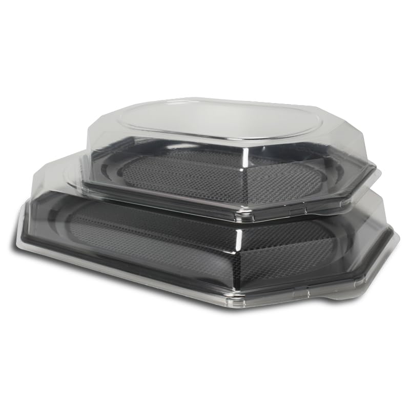 50-200 Premium Partyplatten Catering Servierplatten Buffetplatten schwarz rPET recycelbar versch. Größen zur Auswahl - Inkl. VerpackG in D (Klarsichthaube für Partyplatte M 100St.)