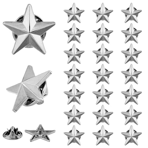 SUPERFINDINGS 24Pcs Aleación Estrella Insignia Alfiler de Solapa Alfiler de solapa de aleación Broches Gunmetal Insignia Militar Premio Pins Julio Memorial Day Estrellas Broches 5 Point Star Insignias