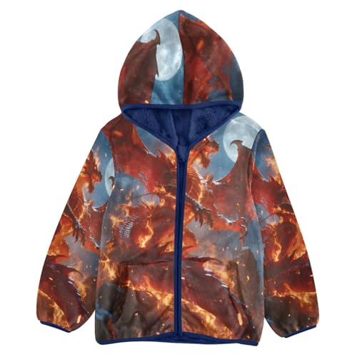 Fiery Dragon Moonlight Toddler Fleece Jacket Girl Boys Hooded Fleece Jacket Coat Warm Outwear Zip-up 3-10T