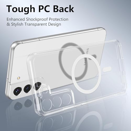 Image of Magnetic Silicone Case for Samsung Galaxy S22 5G Compatible with MagSafe, Shockproof Phone Bumper Cover, Anti-Scratch Clear Back (Clear)