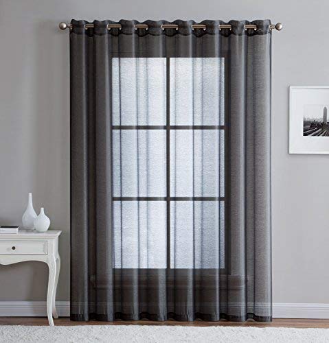 LinenZone - Grommet Semi-Sheer - 1 Extra Wide Patio Curtain Panel - 102" Wide - 96 Inch Long - Ideal for Sliding and Patio Doors - Natural Light Flow Material (Patio 102" W x 96" L, Charcoal)