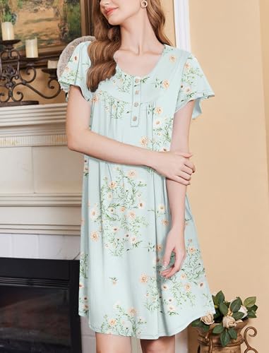 Image of Ekouaer House Dress for Women with Pockets Short Sleeve Moo Moos Plus Size Nightgowns Floral Print Mumu Dresses