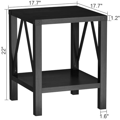 Image of Treocho Farmhouse Side Table Set of 2, Rustic Vintage Nightstand End Table with Shelf for Living Room, Bedroom, Black