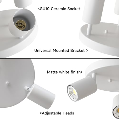 Image of EGM 3 Light Track Lighting, White Round Track Lighting Fixtures, GU10 Flush Mount Directional Ceiling Light for Kitchen, Bedroom, Office, Picture Wall