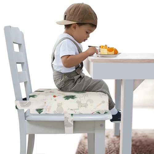 Image of Toddler Booster Seat for Dining Table, Portable Booster Seat for Kitchen Chair, 4 Inch High-Density Foam Cushion with Adjustable Safety Straps and Non-Slip Bottom, Perfect for Kids Travel and Daily