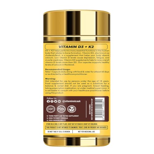 Vitaminnica Vitamin D3+ K2 | Support Bone & Heart Health for Men & Women | 60 Capsules | - Image 7