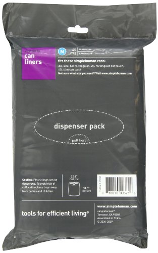 Image of simplehuman Custom Fit Trash Can Liner N, 45 Liters / 12 Gallons, 20-Count (Pack of 2)