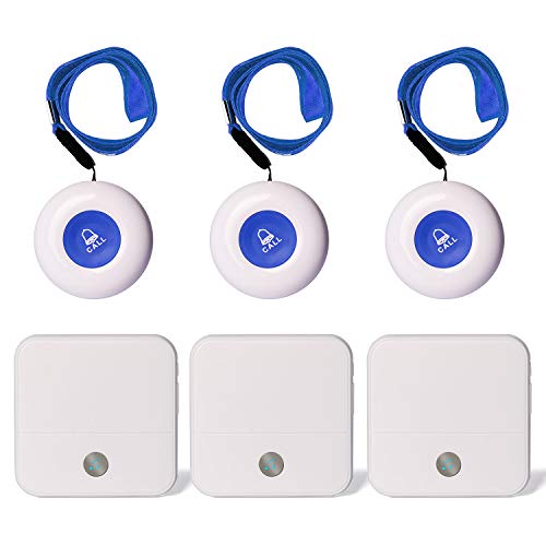 Wireless Caregiver Pager Call Button Personal Help Alert System for Home Patient Nurses Seniors and Disabilities 3 Receivers 3 Waterproof Transmitters