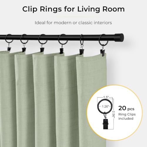 Image of INOVADAY 100% Blackout Curtains for Bedroom, Sage Black Out Curtains 96 Inch Long, Clip Rings Linen Blackout Drapes, Thermal Insulated Room Darkening for Living Room, 2 Panels - W50xL96