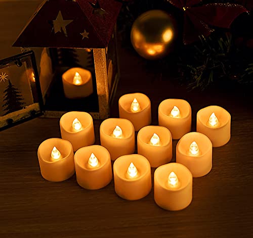 Anstore Battery Tea Lights, 12 Pack with Timer - 6 Hours On, 18 Hours Off, Warm Yellow, 3.2 x 3.6 cm
