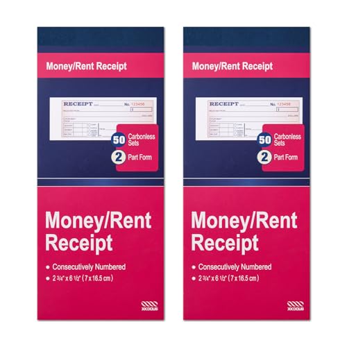 XKDOUS 2 Pack Money and Rent Receipt Book, 2-Part Carbonless, 2-3/4' x 6-1/2' Receipt Book for Small...