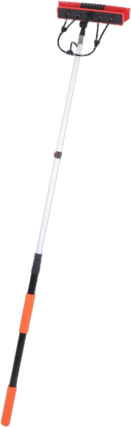 ASHATA Solar Panel Window Brush and Pole, 12FT Extendable with Telescoping Pole Water Fed Window Cleaner Tool, for Roof RV Gutter Boat Deck