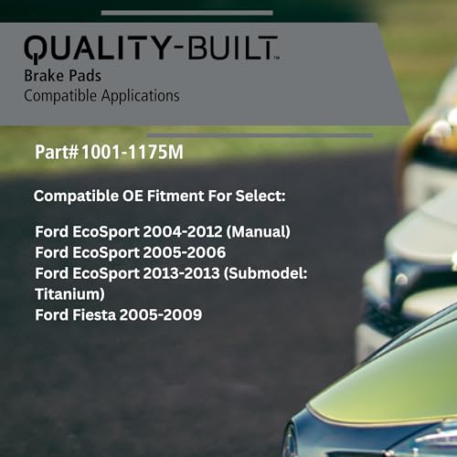 Image of QUALITY-BUILT Front Semi-Metallic Brake Pads, Premium 1001-1175M, Compatible with 2004-2013 Ford (EcoSport, Fiesta)
