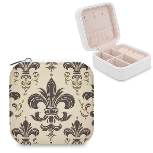 VstaDank Joyero de caballero con diseño de flor de lis y abrigo, hermosas cajas de anillos portátiles, bonito estuche de joyería de gran capacidad, organizador de joyas para madres, regalos para