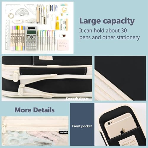 Image of INOVERA (LABEL) Pencil Pouch for Boys, Girls - School College Students Stationery Pen Holder Pouches (Black)