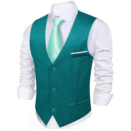 Barry.Wang Herren Formale Anzug Weste Gestreift Casual V-Ausschnitt Slim Fit Einfarbig Weste für Hochzeit Party Smoking, petrol, XX-Large