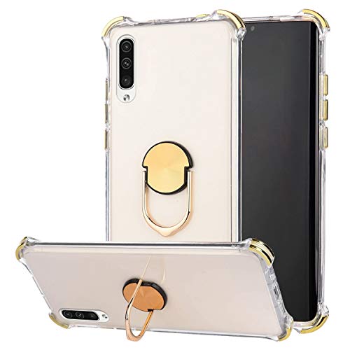 Robinsoni Case Compatible with Samsung Galaxy A50 Cover Silicone TPU Case Transparent Four-corner Airbag Drop-proof Case with Ring Clear Kickstand Cover Ultra Thin Bumper Shockproof Ring Case Gold